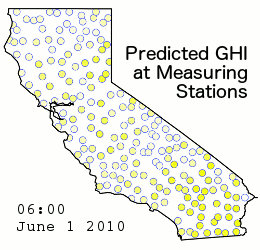 Space-Time Animation of Predicted GHI at Monitoring Stations on June 1, 2010
