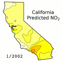 Space-Time Animation of Predicted Nitrogen Dioxide in California in 2002