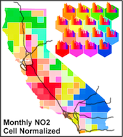 Cell-Normalized SOM by Using 15 Years of Predicted Nitrogen Dioxide Monthly Values